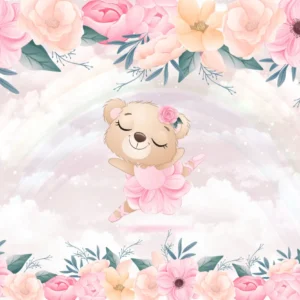 Papel de Parede Ursinha Bailarina com Flores e Arco-Íris - Imagem 3
