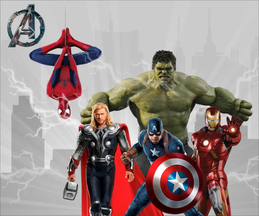 Papel de Parede Vingadores Infantil com Homem de Ferro, Hulk, Thor e Capitão América