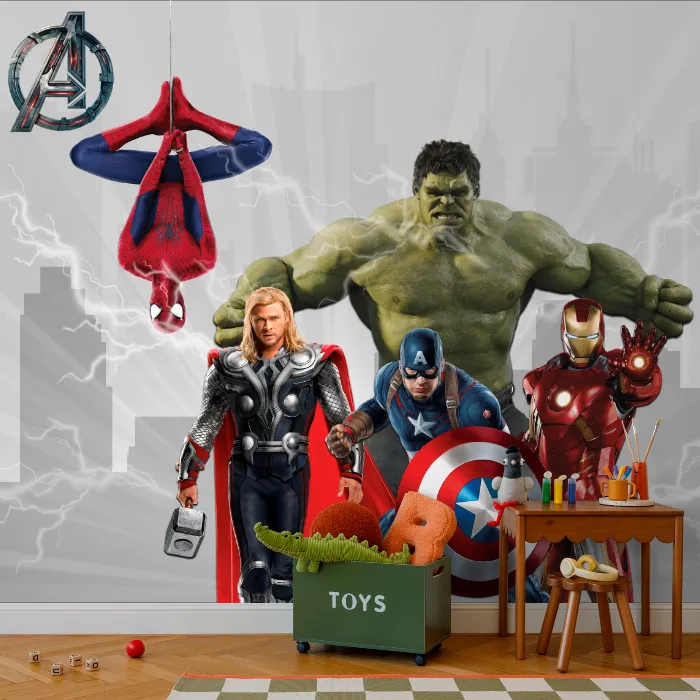 Papel de Parede Vingadores Infantil com Homem de Ferro, Hulk, Thor e Capitão América