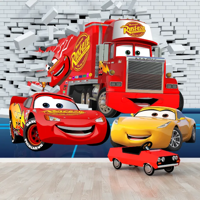 Papel de Parede Carros Disney com Relâmpago McQueen e Mack 3D