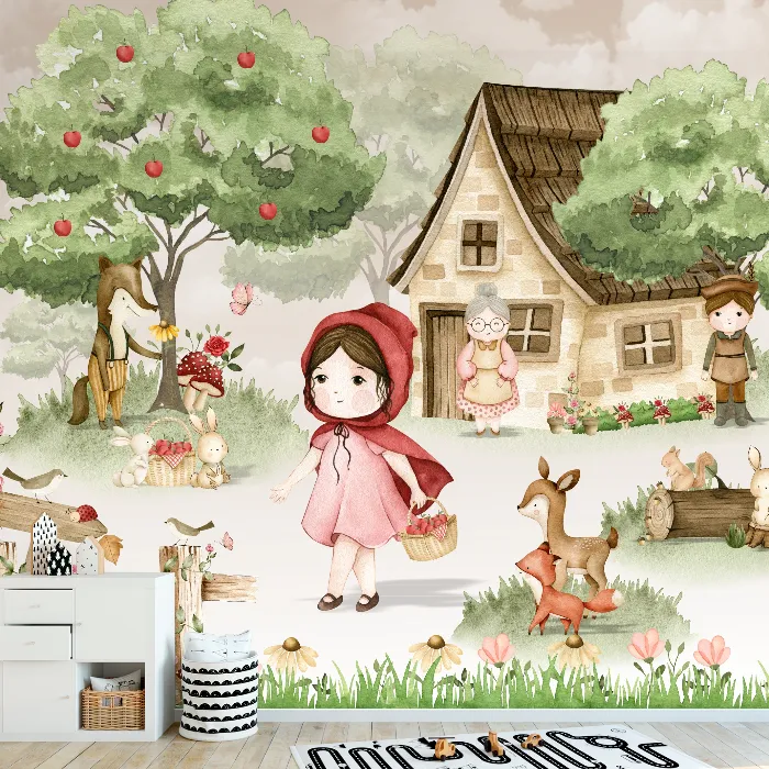 Papel de Parede Chapeuzinho Vermelho no Bosque Encantado Infantil