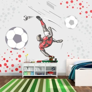 Papel de Parede Futebol Infantil com Jogador em Bicicleta para Quarto de Menino - Imagem 3