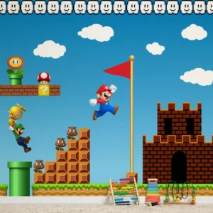 Papel de Parede Super Mario Bros Clássico com Castelo e Bandeira Final - Imagem 3