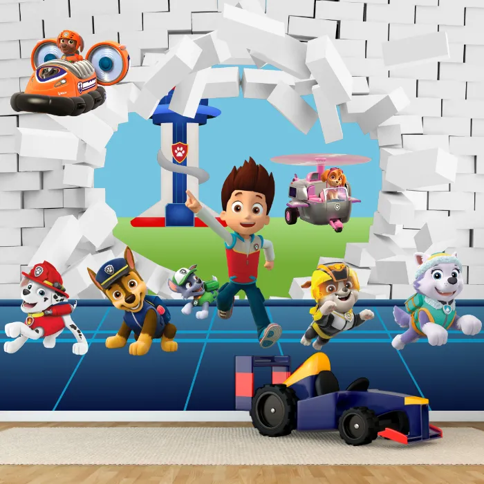 Papel de Parede Patrulha Canina 3D com Ryder e Seus Amigos