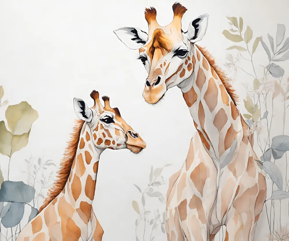 Papel de Parede Girafa Infantil Aquarela para Quarto de Bebê com Tema Safari Delicado