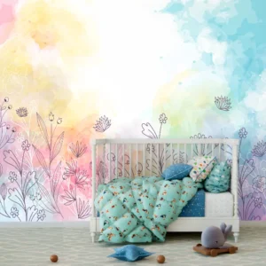 Papel de Parede Jardim Aquarela Colorido com Flores Delicadas para Quarto de Menina - Imagem 3