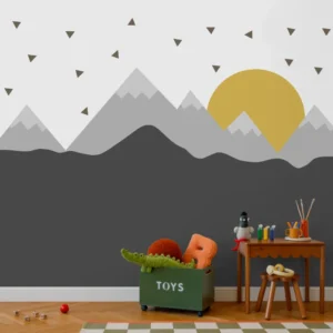 Papel de Parede Montanhas Minimalistas Infantil em Tons Neutros para Quarto de Menino - Imagem 3