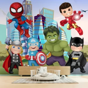 Papel de Parede Super-Heróis Infantil com Heróis Estilo Baby para Quarto de Menino - Imagem 3