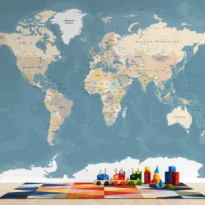 Papel de Parede Mapa Múndi Educativo para Quarto Infantil
