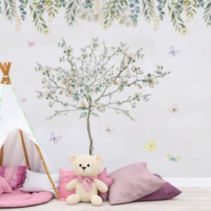 Papel de parede árvore com borboletas infantil