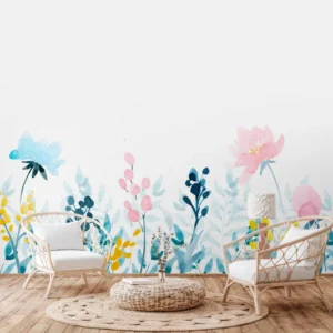 Papel De Parede Floral Aquarela Flores e Folhagens - Imagem 4