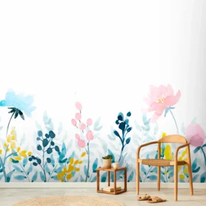 Papel De Parede Floral Aquarela Flores e Folhagens