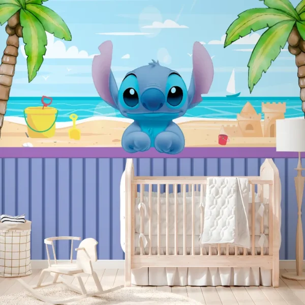 Papel de parede Stitch Tropical com cenário de praia