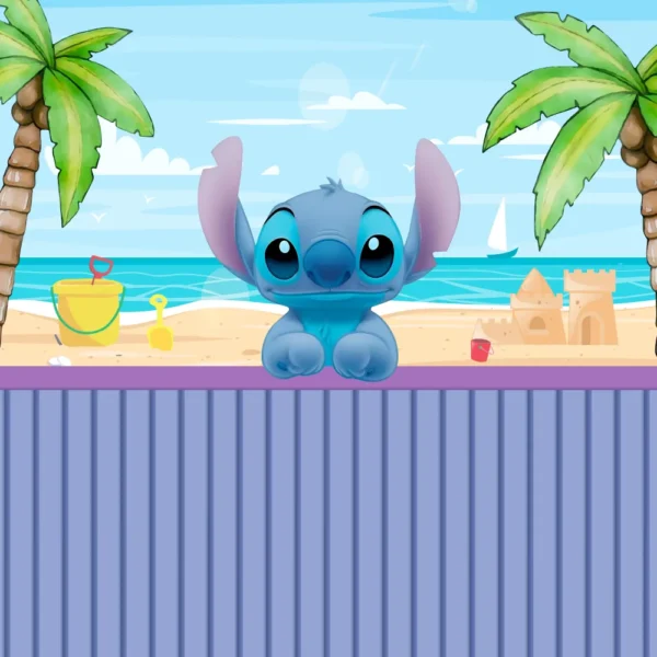 Papel de parede Stitch Tropical com praia e coqueiros